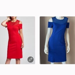 Cartise Blue Cold Shoulder Knit Mesh Dress
